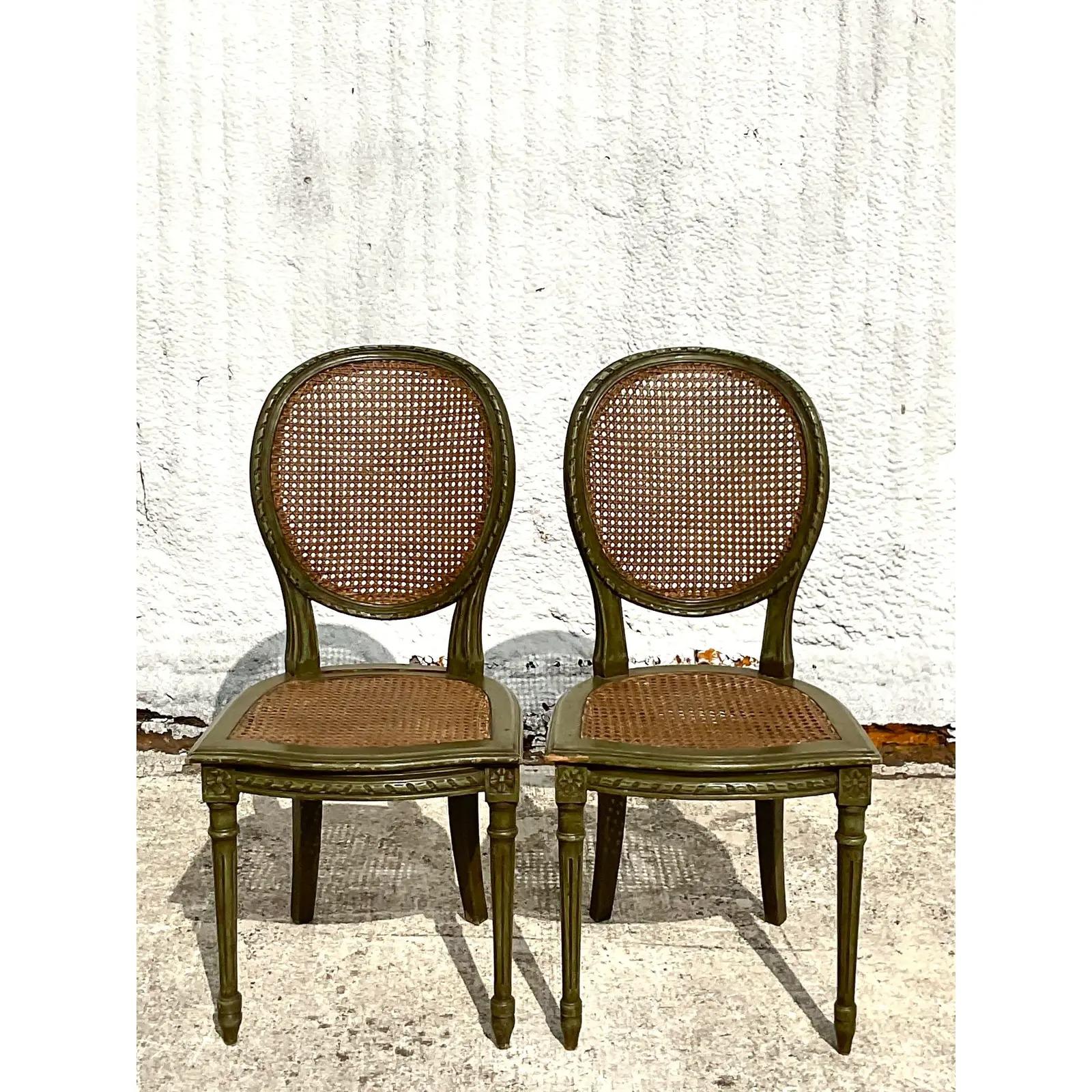 Vintage Regency Medallion Back Cane Side Chairs, a Pair 1