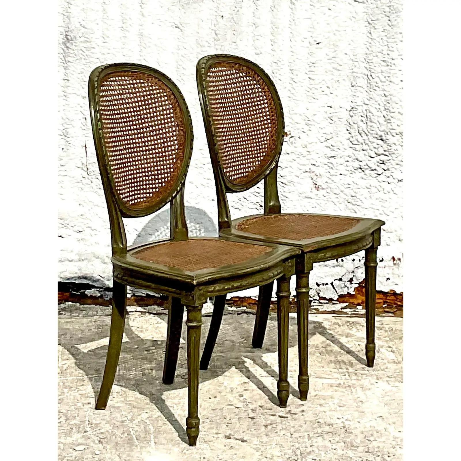 Vintage Regency Medallion Back Cane Side Chairs, a Pair 2