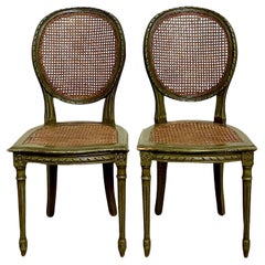 Vintage Regency Medallion Back Cane Side Chairs, a Pair