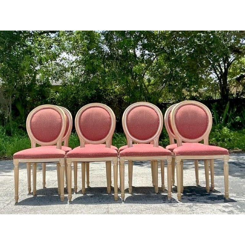 Neoclassical Vintage Regency Medallion Back Dining Chairs - Set of 8 For Sale