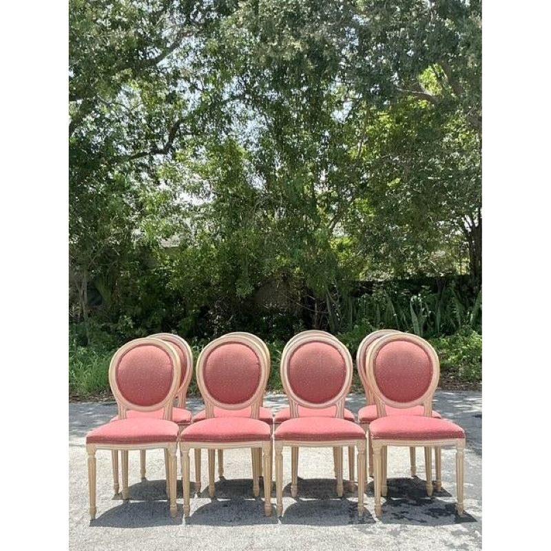 Vintage Regency Medallion Back Dining Chairs - Set of 8 In Good Condition For Sale In west palm beach, FL