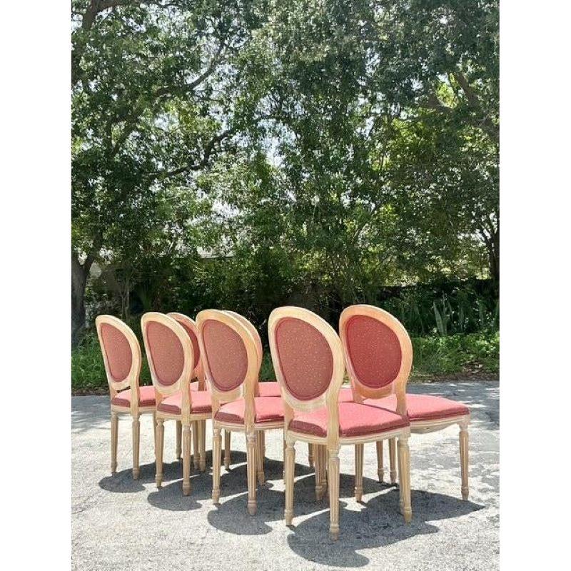 Fabric Vintage Regency Medallion Back Dining Chairs - Set of 8 For Sale