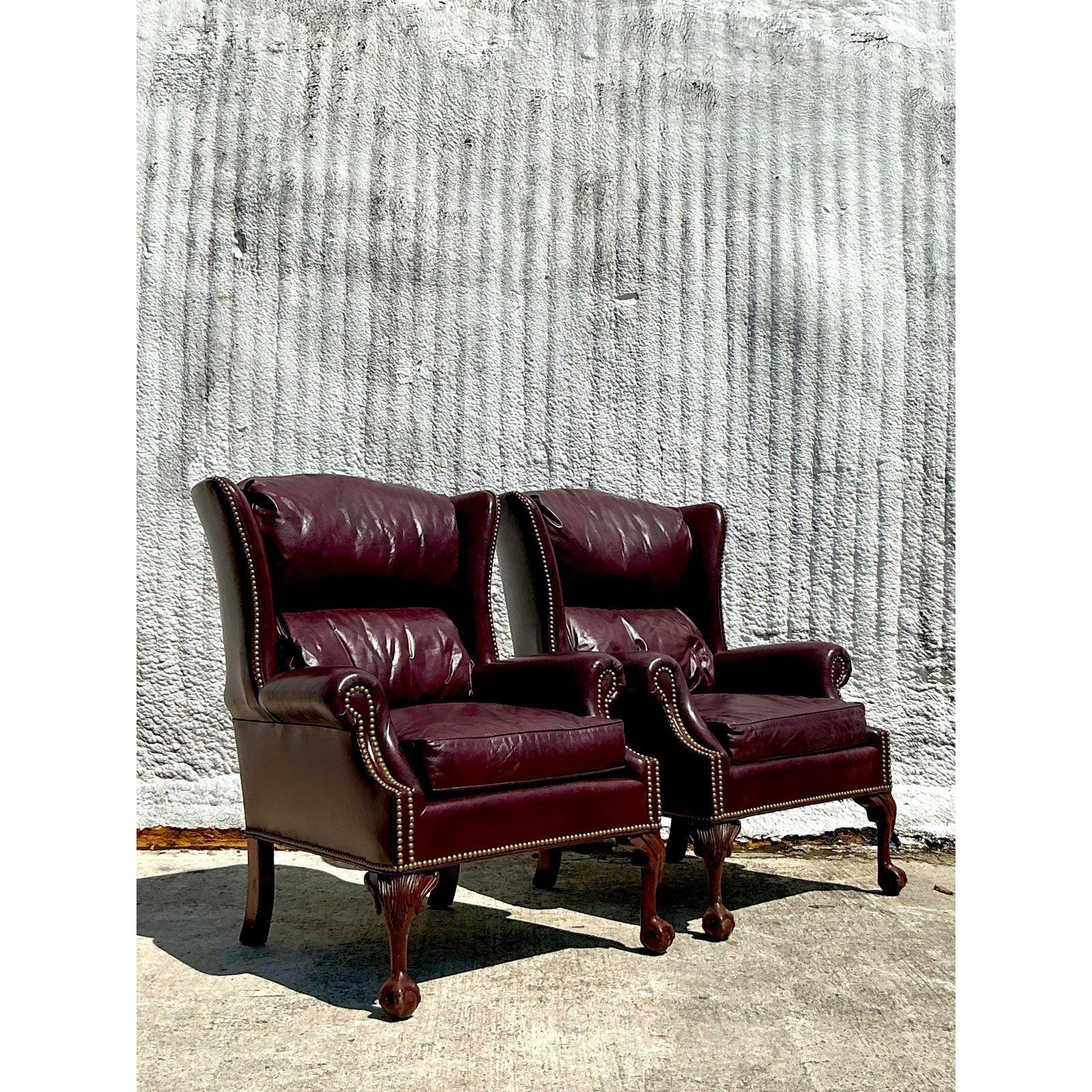 Chaises à dossier en cuir Merlot Vintage Regency - une paire en vente 2