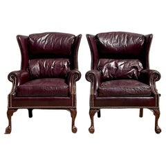 Chaises à dossier en cuir Merlot Vintage Regency - une paire