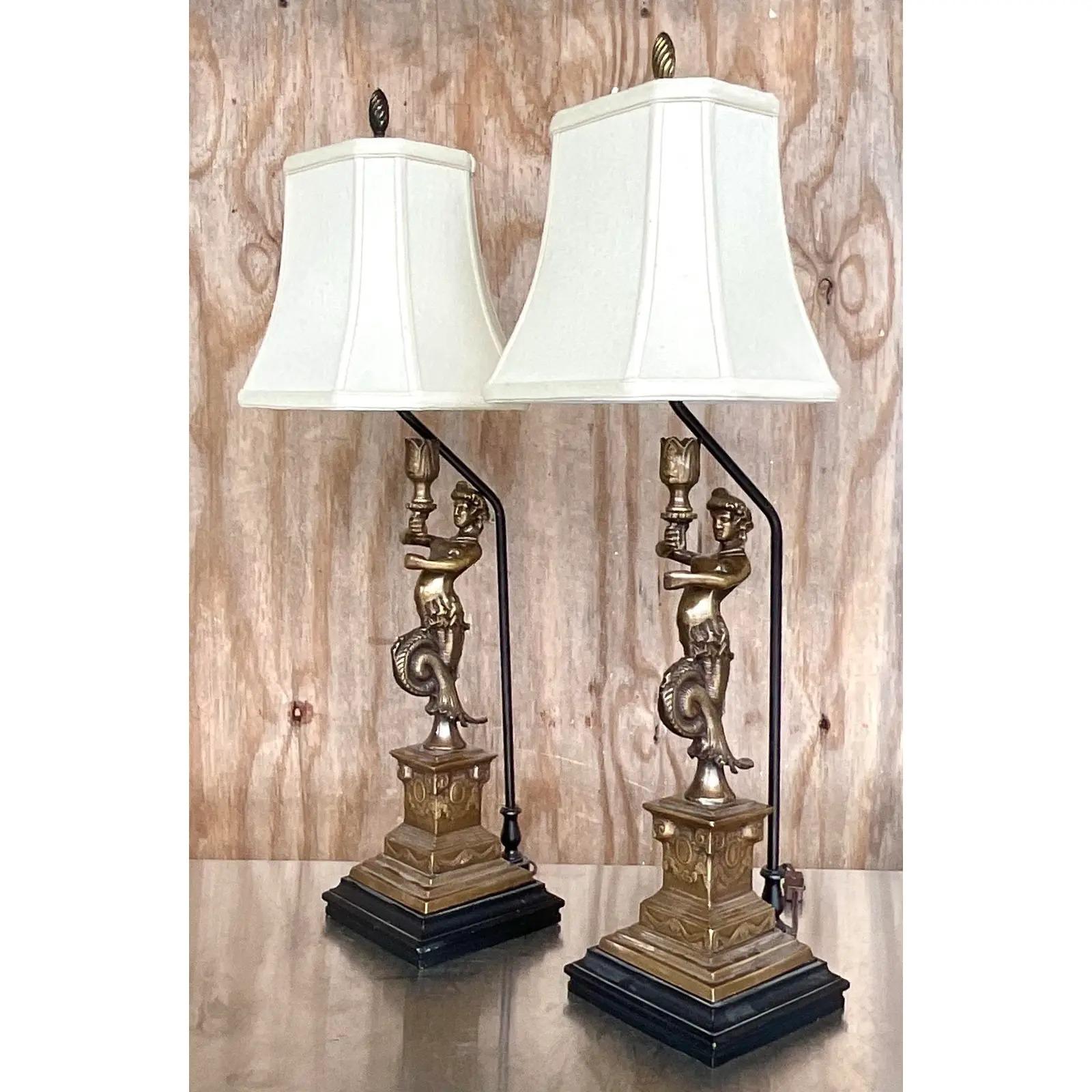 Vintage Regency Merman Serpent Lamps, a Pair In Good Condition In west palm beach, FL