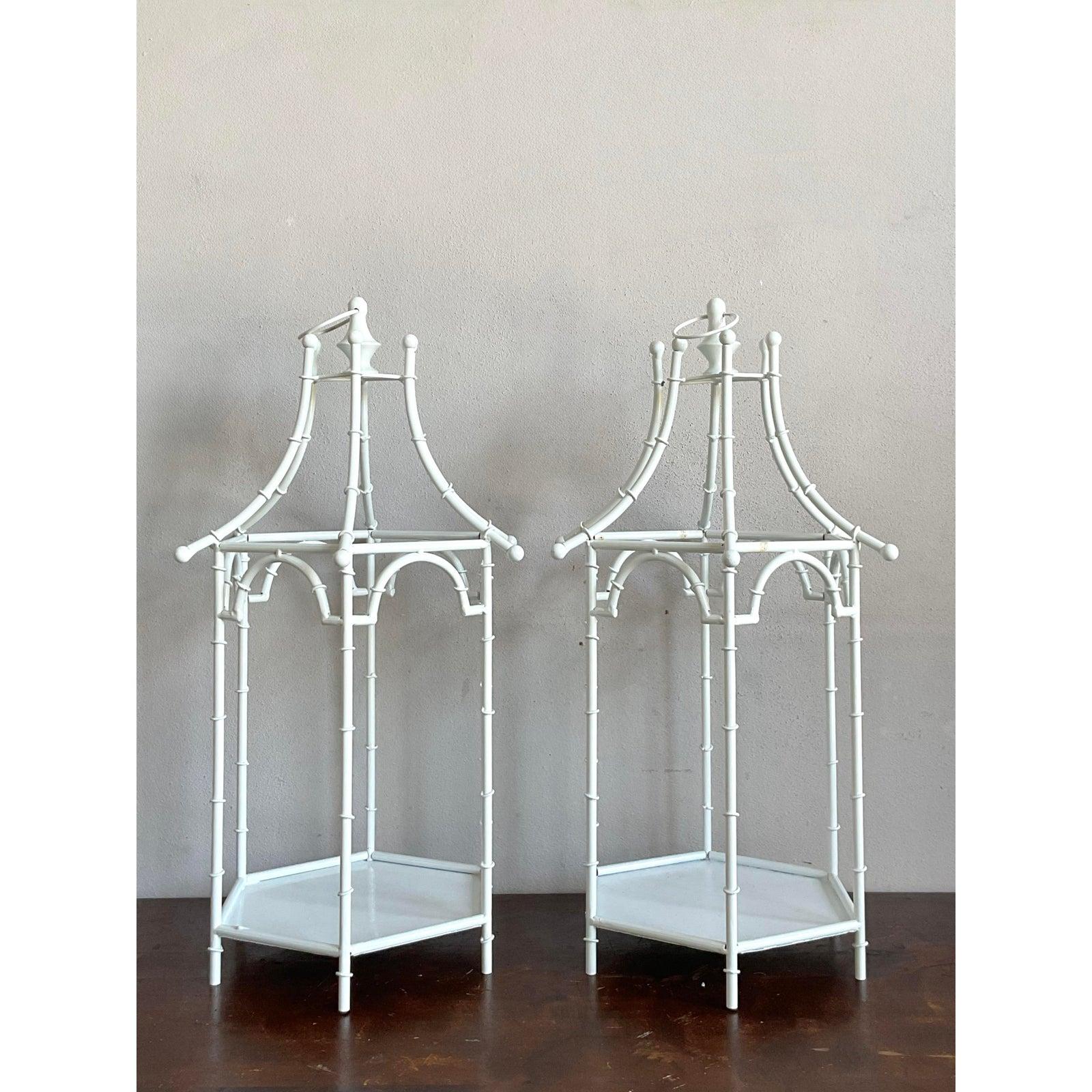 Vintage Regency Metal Bamboo Candle Lanterns - Set of 2 For Sale 4