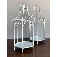 Vintage Regency Metal Bamboo Candle Lanterns - Set of 2