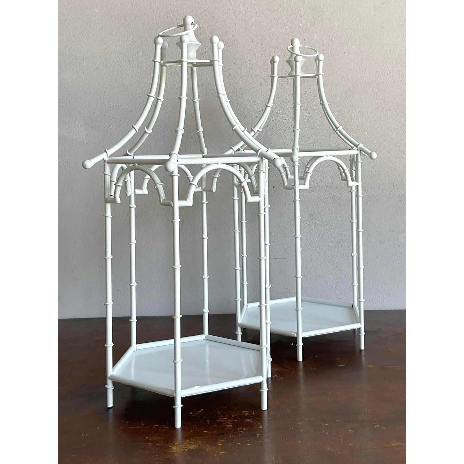 Vintage Regency Metal Bamboo Candle Lanterns - Set of 2 In Good Condition For Sale In West Palm Beach, FL