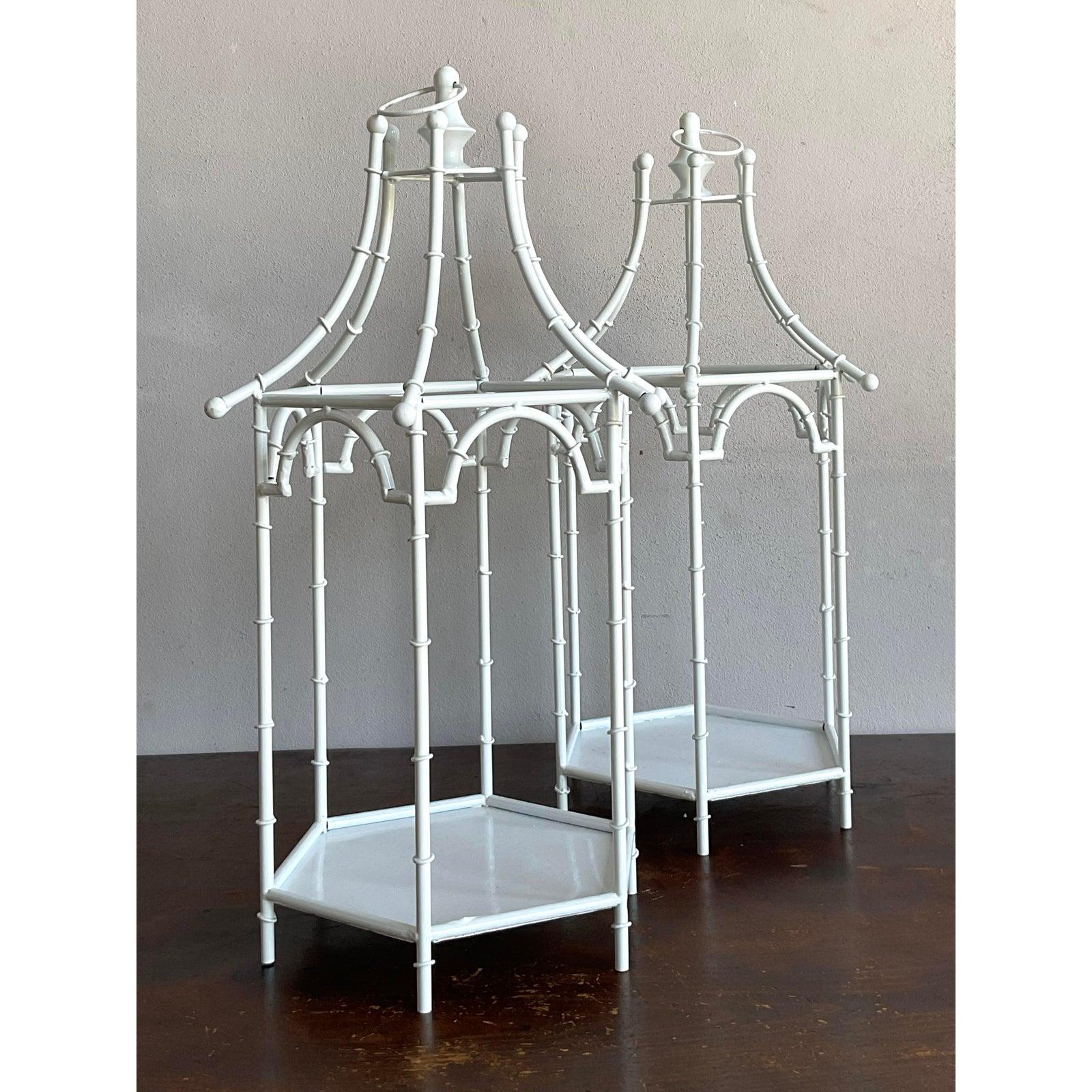 20th Century Vintage Regency Metal Bamboo Candle Lanterns - Set of 2 For Sale