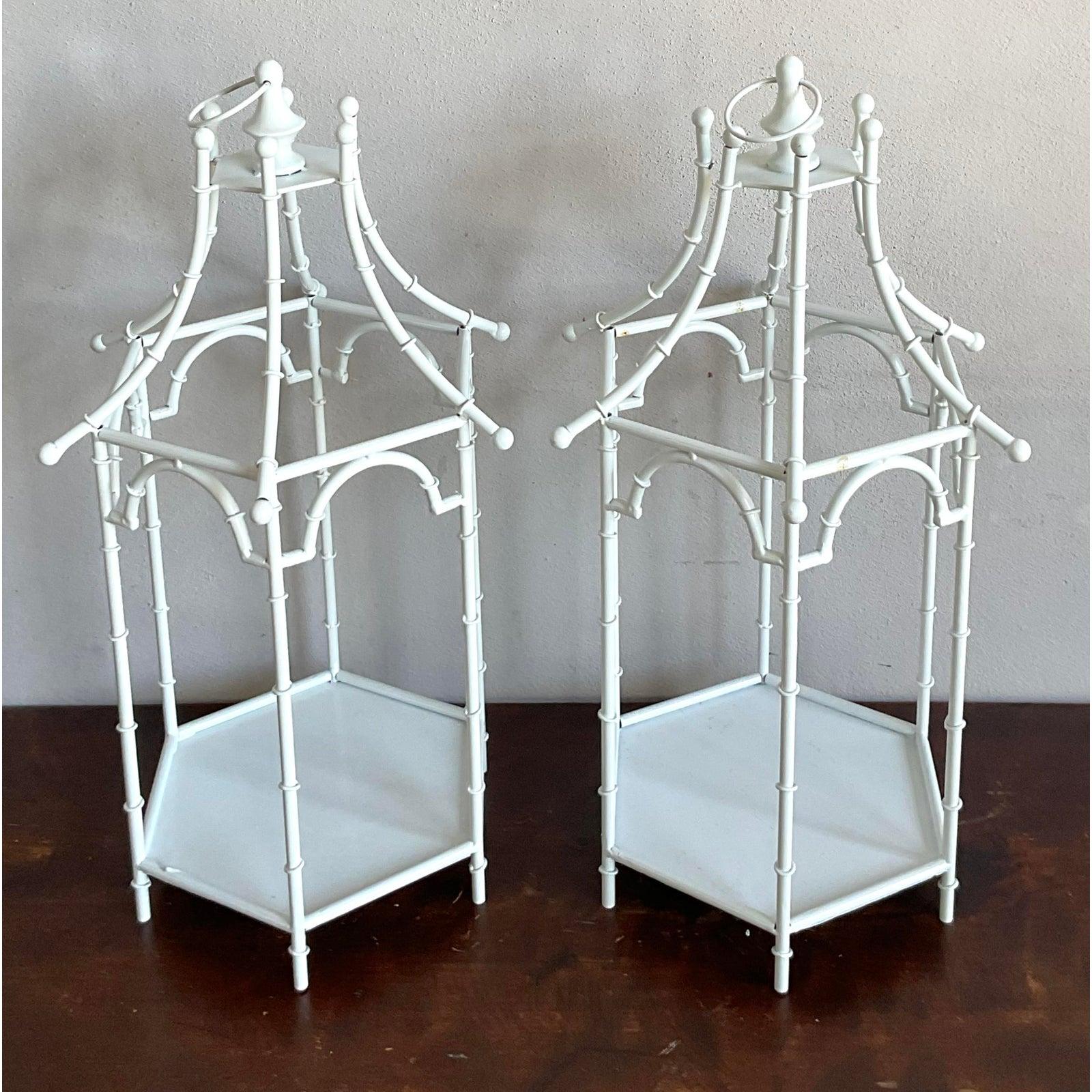 Vintage Regency Metal Bamboo Candle Lanterns - Set of 2 For Sale 2