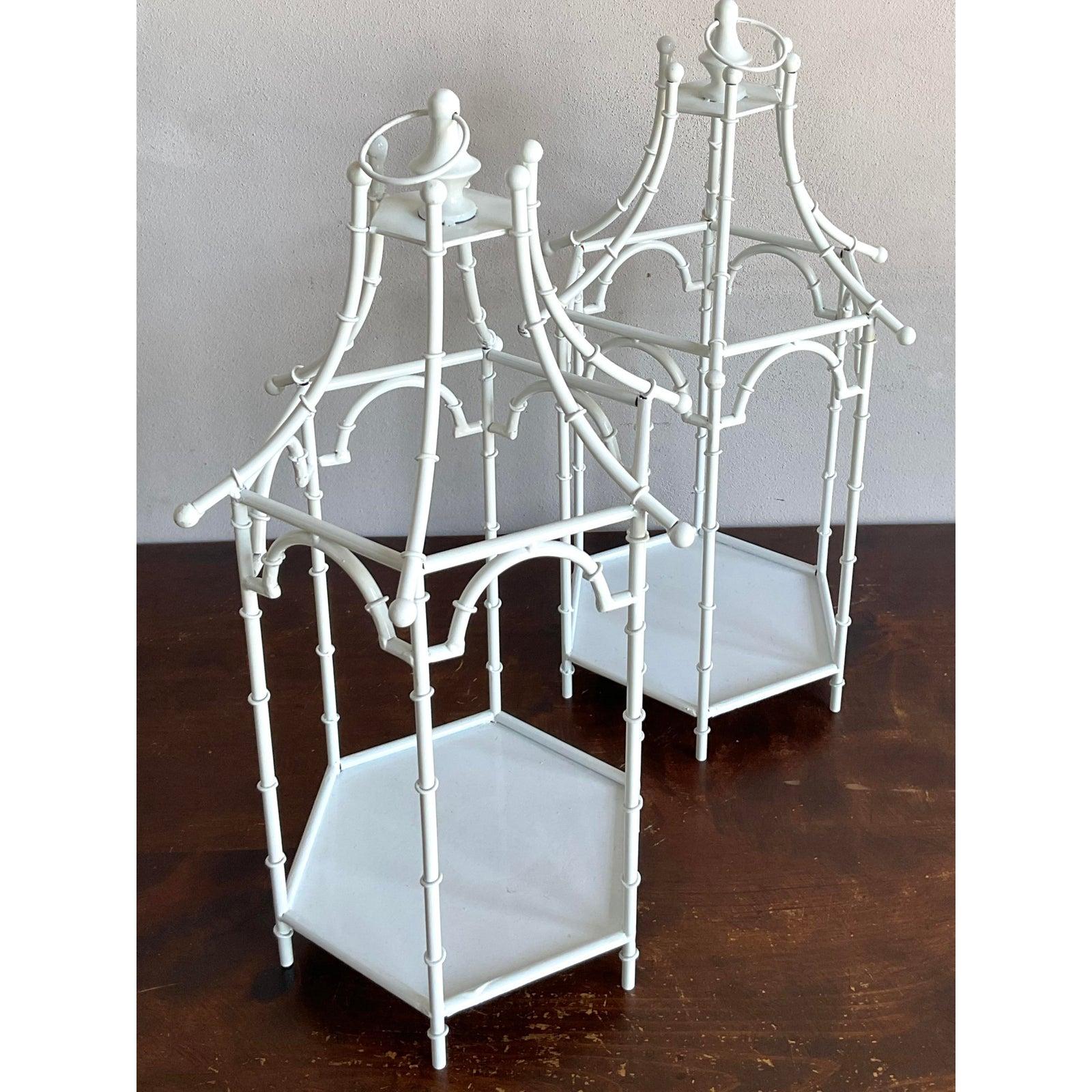 Vintage Regency Metal Bamboo Candle Lanterns - Set of 2 For Sale 3