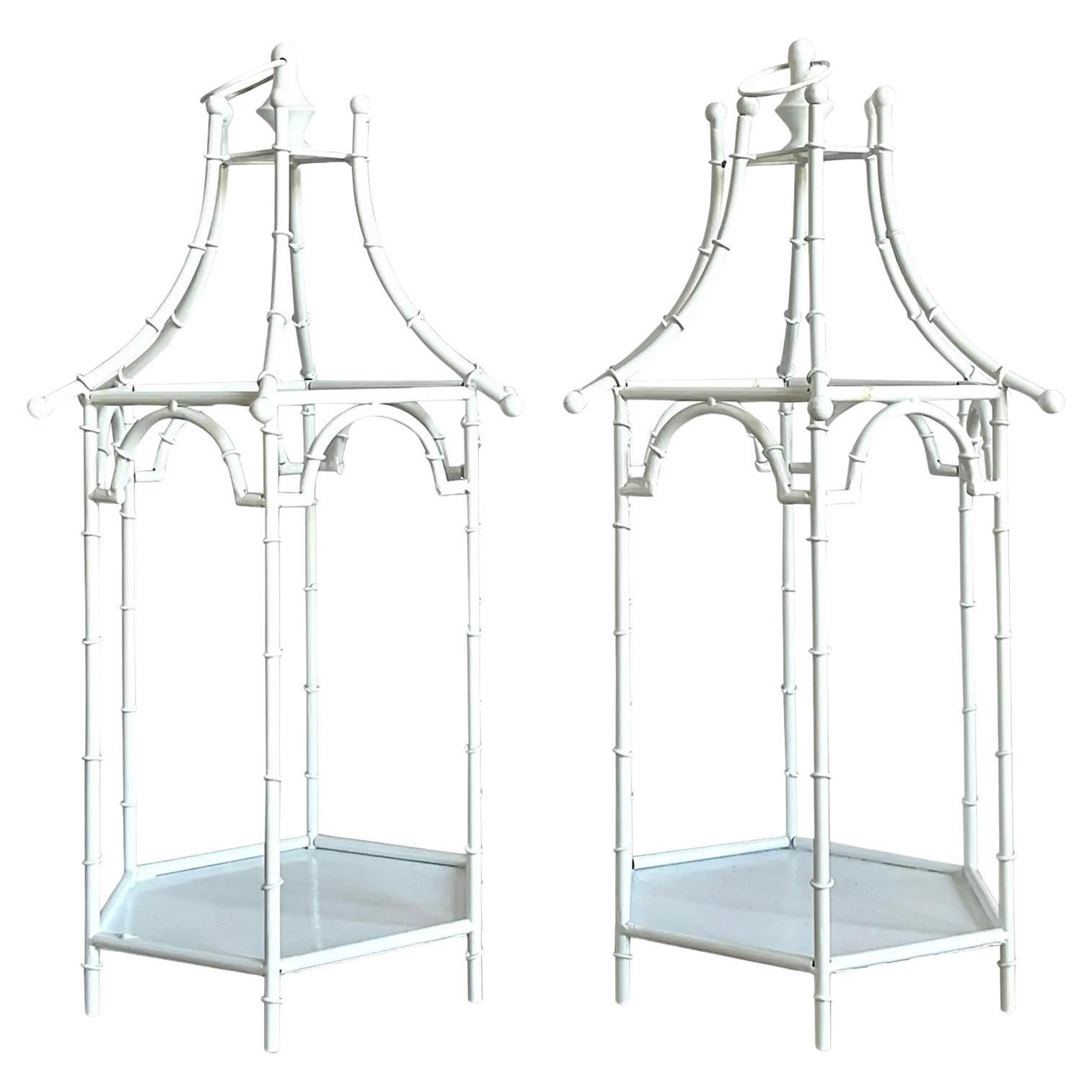 Vintage Regency Metal Bamboo Candle Lanterns - Set of 2 For Sale