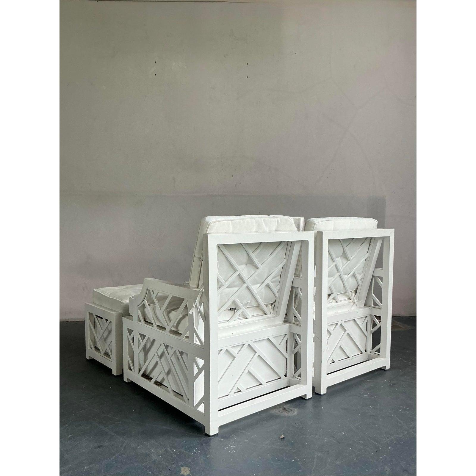 Vintage Regency Miles Redd for Ballard Cast Aluminum “Bermuda” Lounge Chairs-4pc In Good Condition For Sale In West Palm Beach, FL