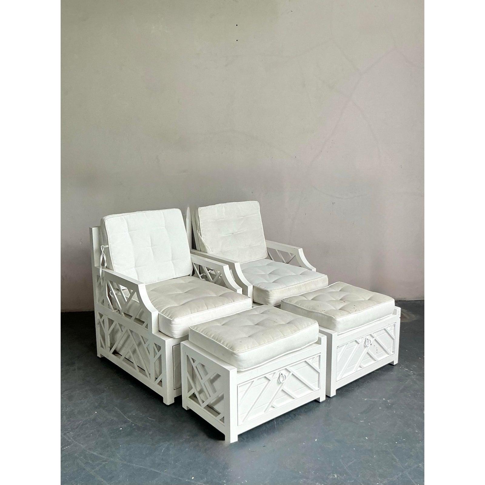 Vintage Regency Miles Redd for Ballard Cast Aluminum “Bermuda” Lounge Chairs-4pc For Sale 1