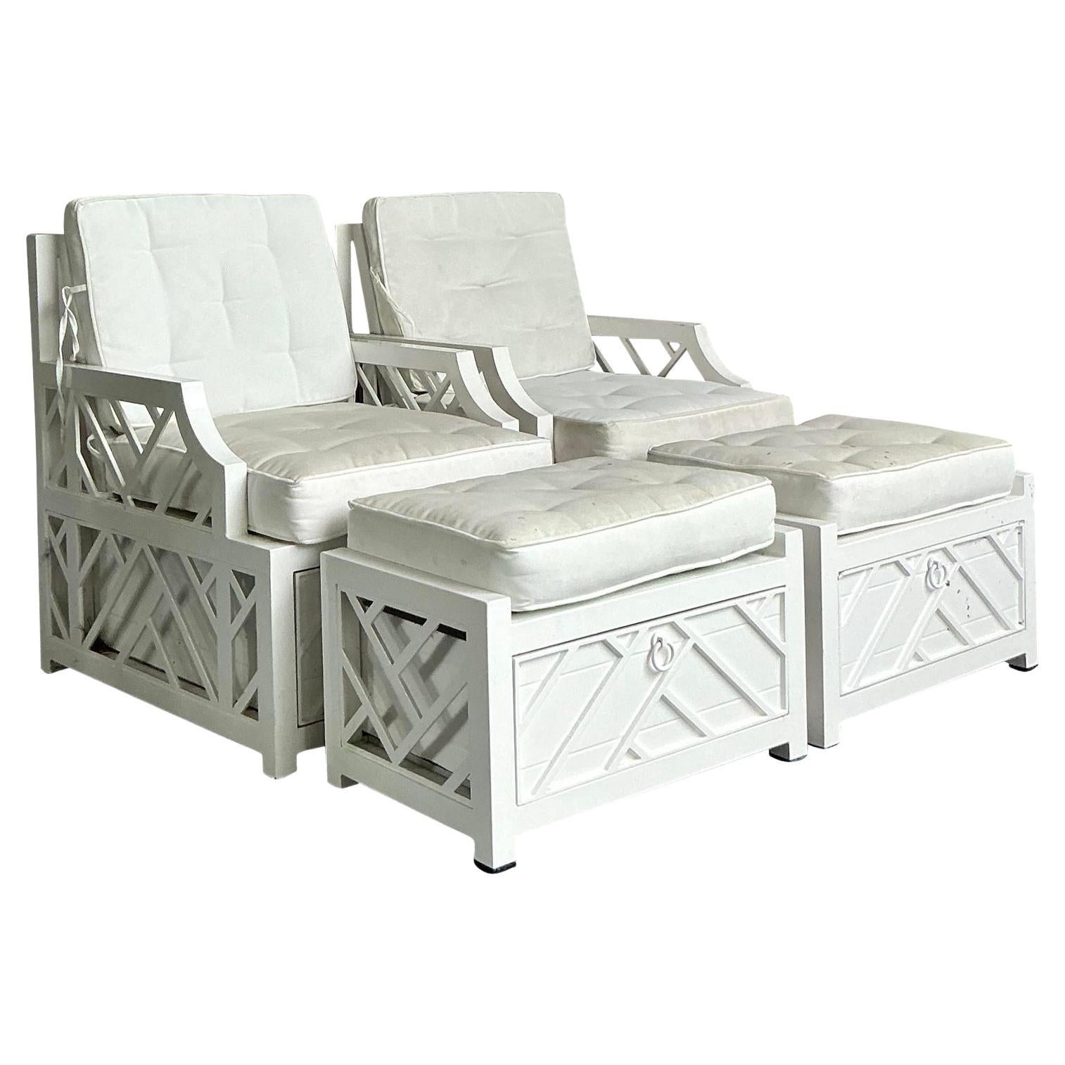Vintage Regency Miles Redd for Ballard Cast Aluminum “Bermuda” Lounge Chairs-4pc For Sale
