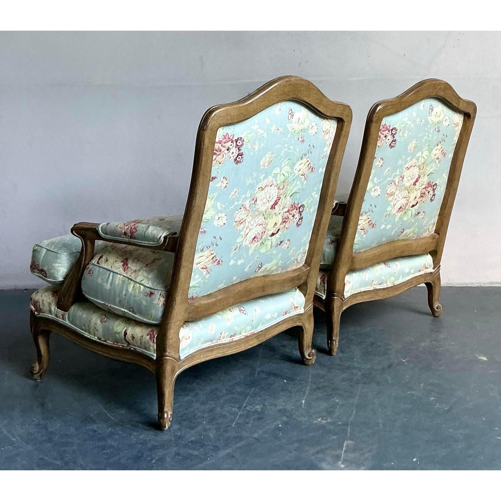 Sillas Fauteuil Vintage Regency Minton Spidell Floral - Pareja Luis XV en venta