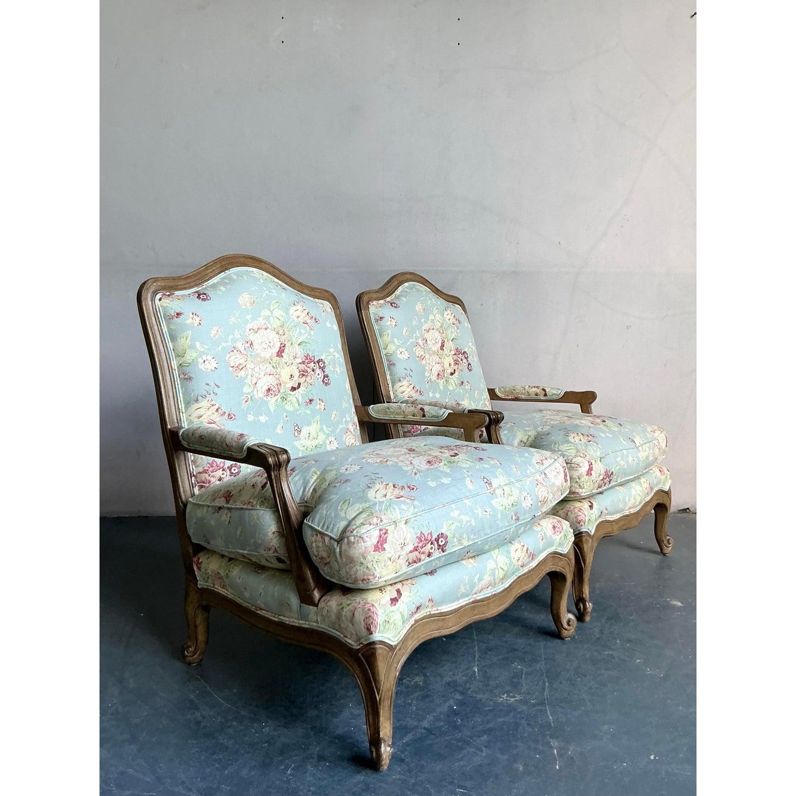 Sillas Fauteuil Vintage Regency Minton Spidell Floral - Pareja siglo XX en venta