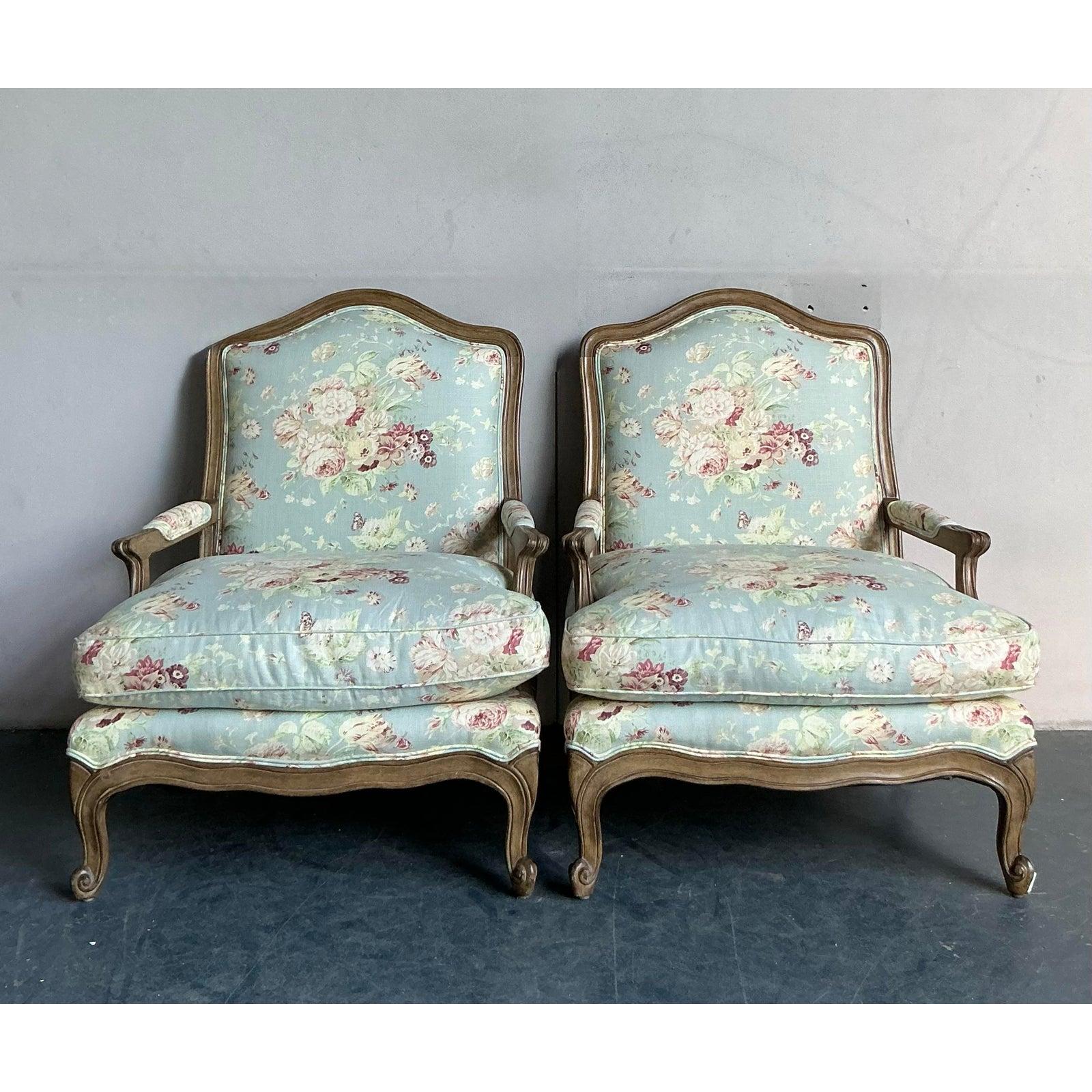 Sillas Fauteuil Vintage Regency Minton Spidell Floral - Pareja Tela en venta
