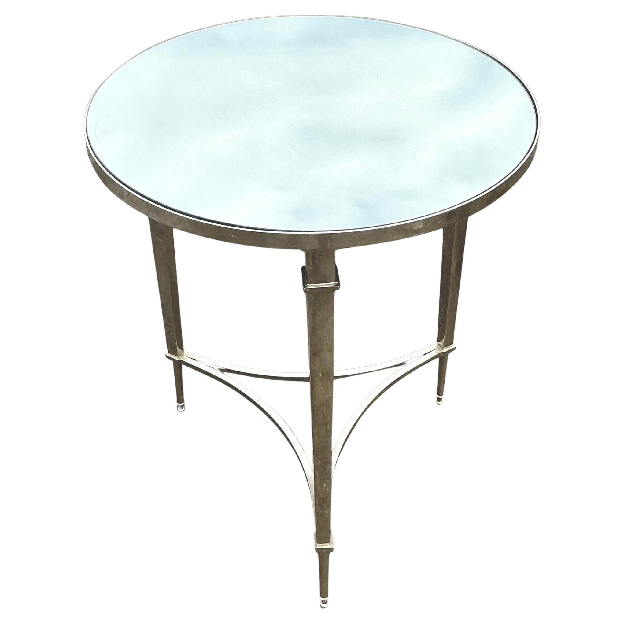Table d'appoint Regency vintage en miroir et nickel poli