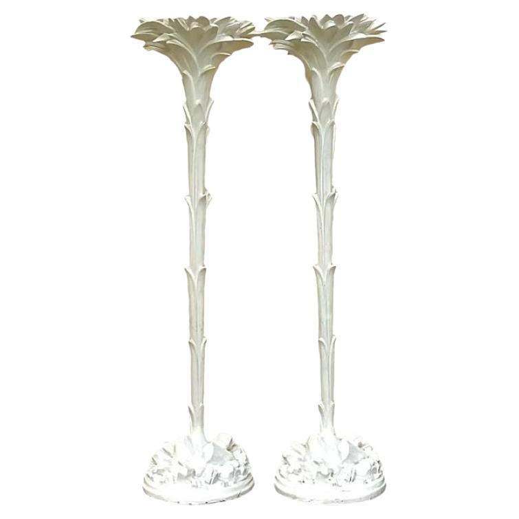 Antorcha de palmera de fibra de vidrio moldeada Vintage Regency según Serge Roche- Un par