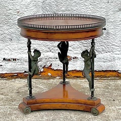 Vintage Regency Monkey Bouillotte Side Table After Maitland Smith