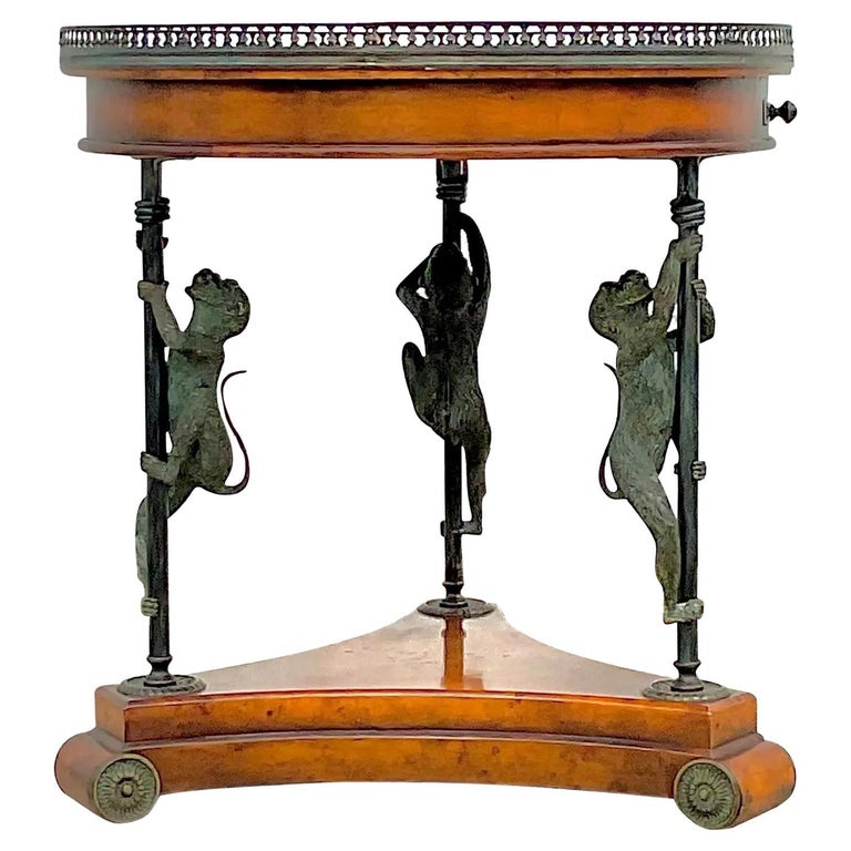 Vintage Regency Monkey Bouillotte Side Table After Maitland Smith at ...