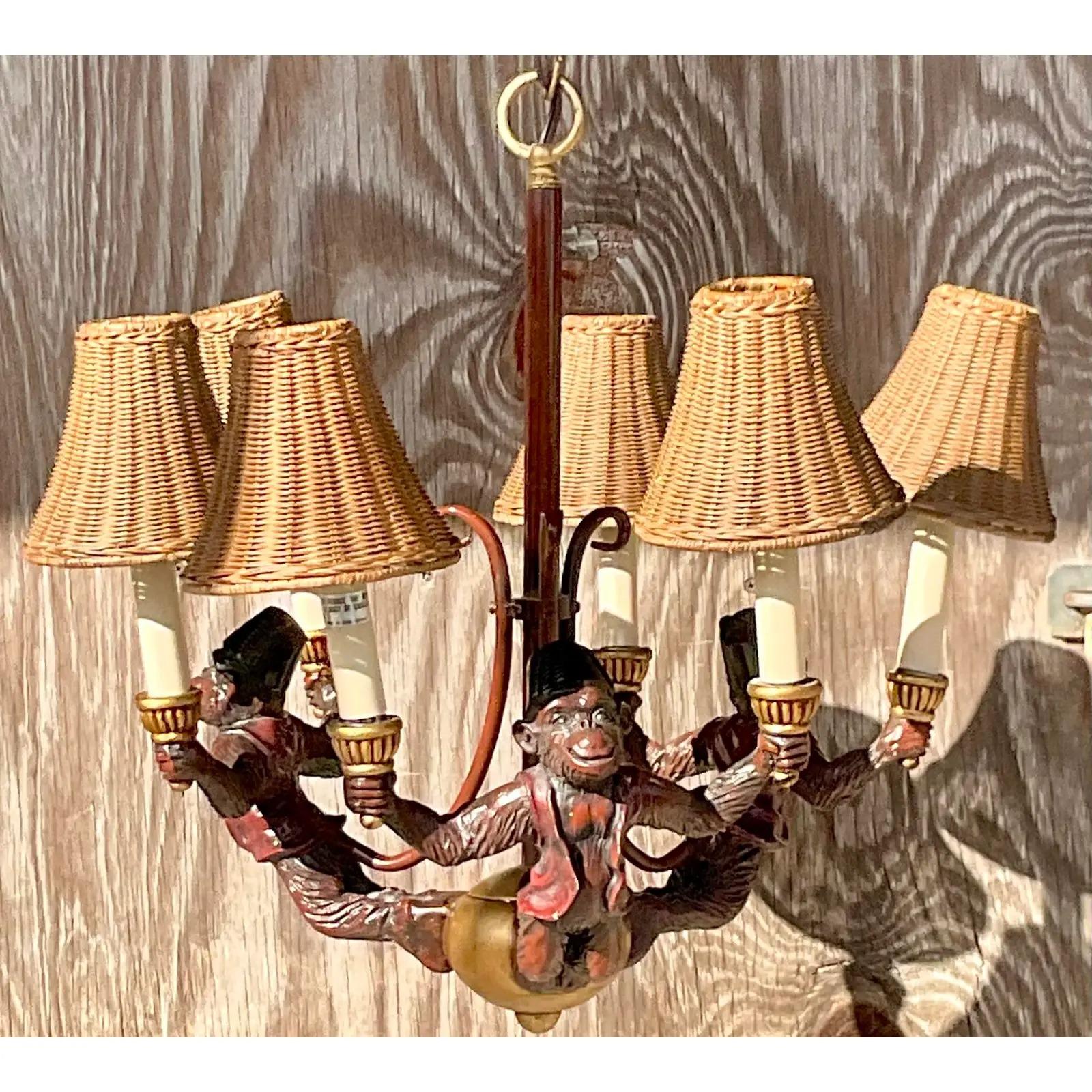 Vintage Regency Monkey Chandelier In Good Condition In west palm beach, FL