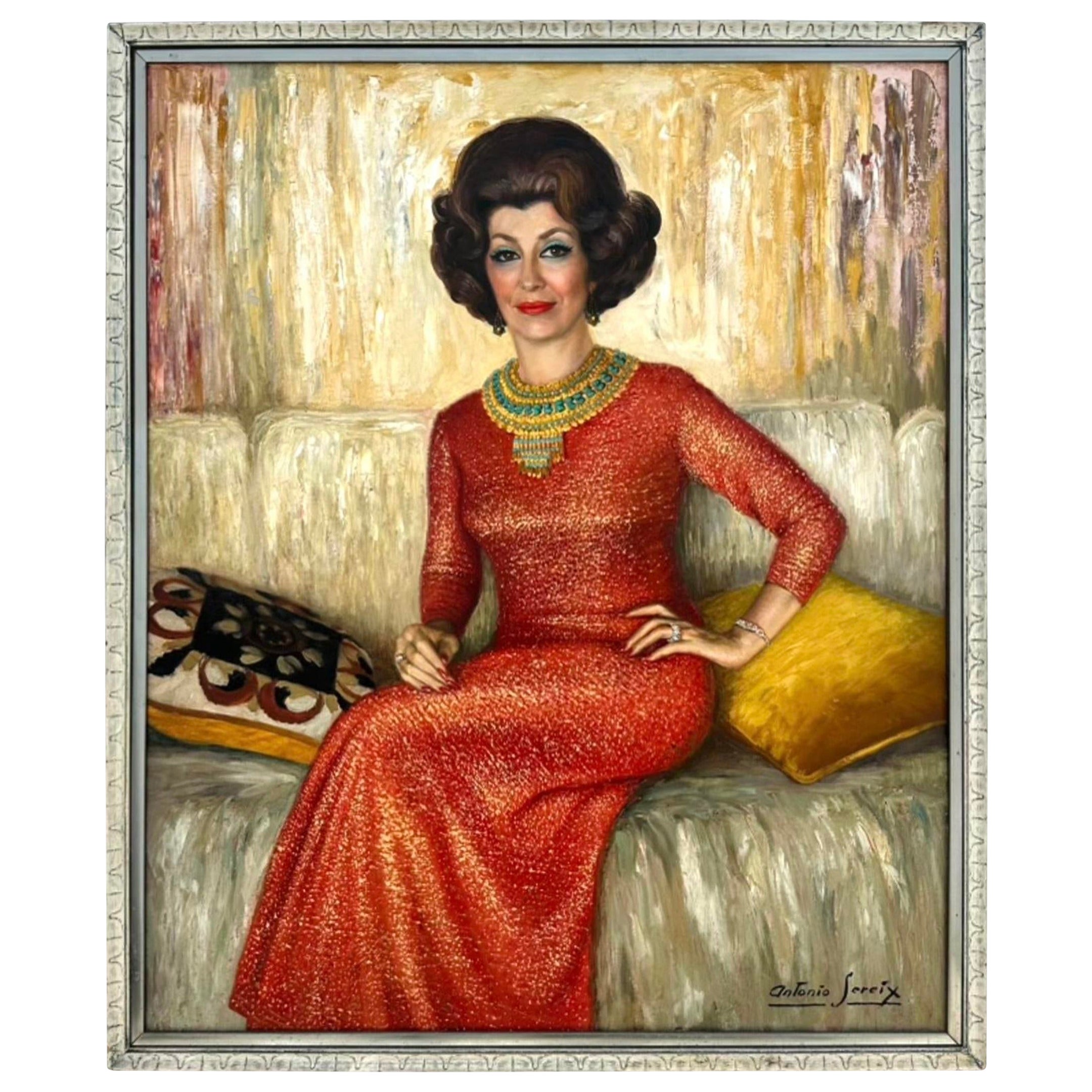 Ritratto originale a olio su tela della Reggenza monumentale degli anni '70 in vendita