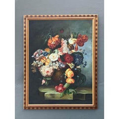 Vintage Regency Monumental Botanical Oil Painting on Canvas