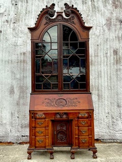 Vintage Regency Monumental Carved Georgian Secretary Desk