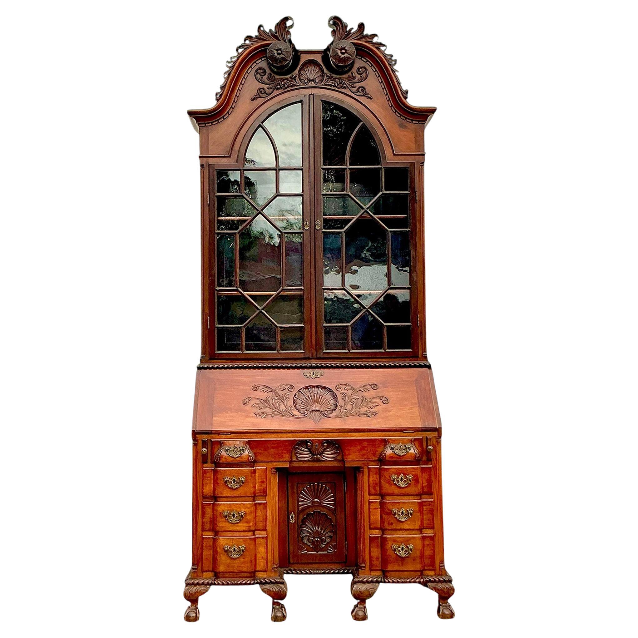 Vintage Regency Monumental Carved Georgian Secretary Desk