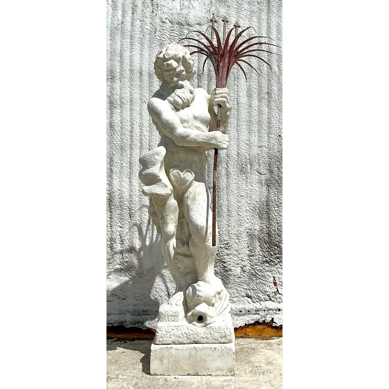 Statue monumentale de Neptune en béton coulé vintage de style Régence en vente 3