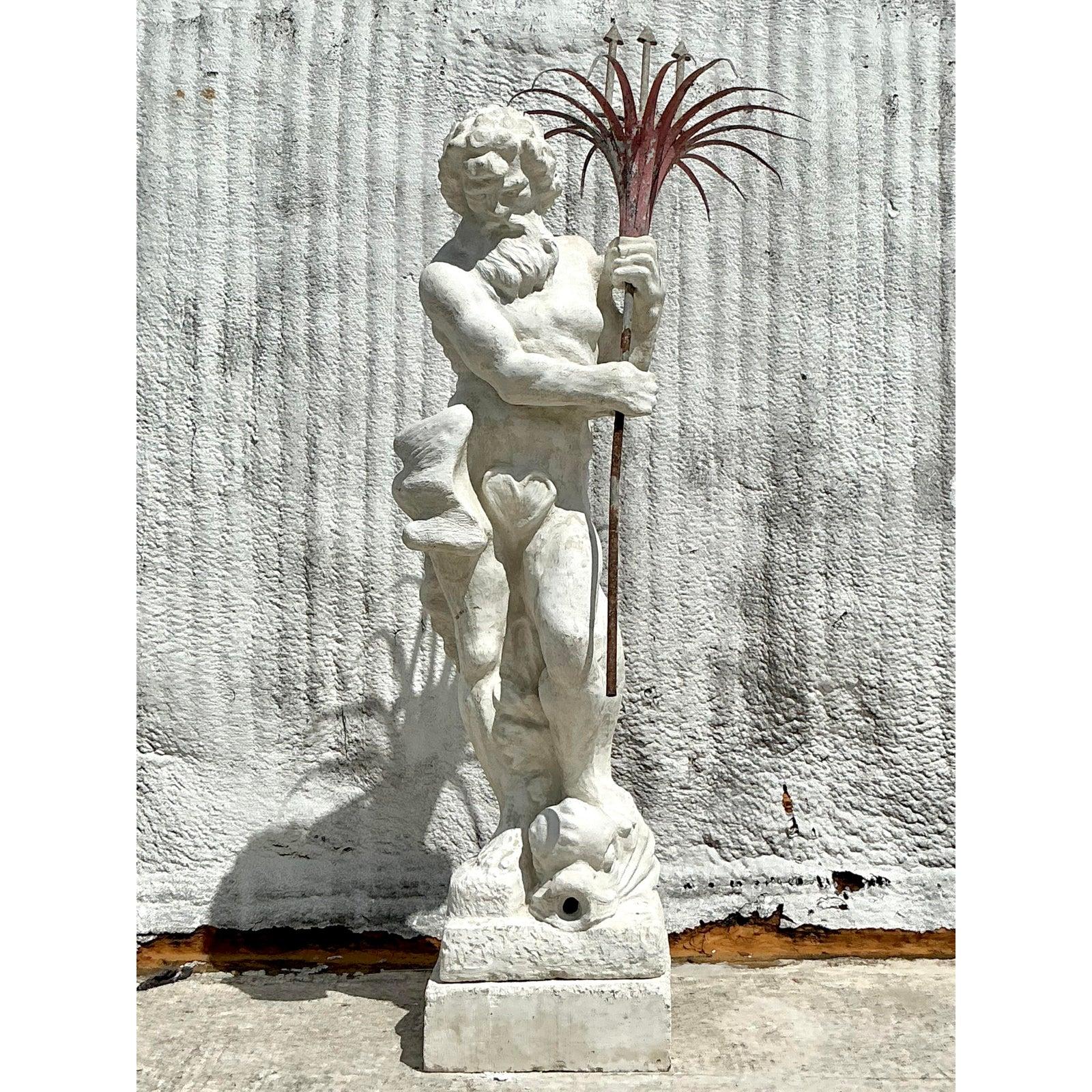 Statue monumentale de Neptune en béton coulé vintage de style Régence en vente 5