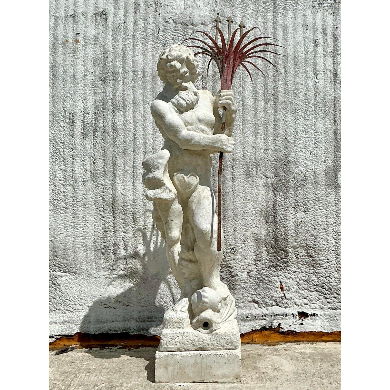 Américain Statue monumentale de Neptune en béton coulé vintage de style Régence en vente