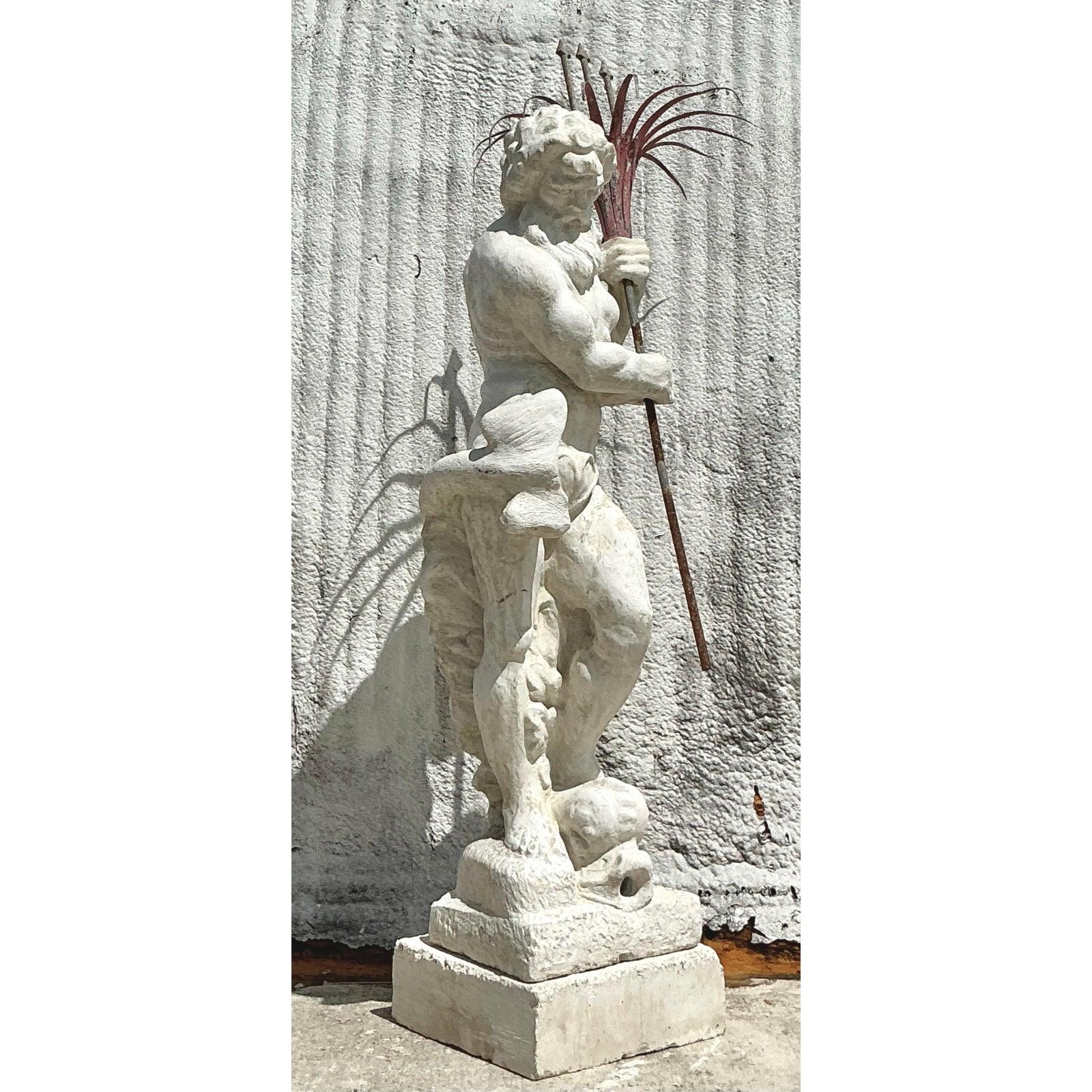 Statue monumentale de Neptune en béton coulé vintage de style Régence en vente 2