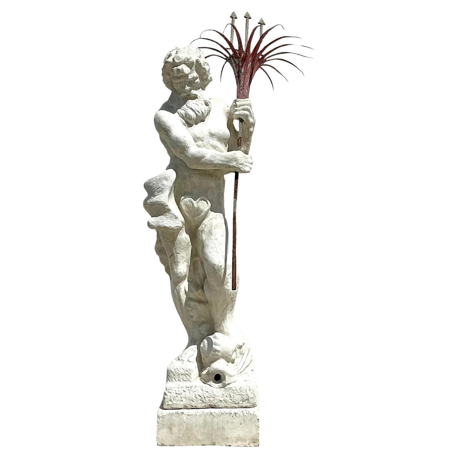 Estatua Monumental de Neptuno de Hormigón Fundido Vintage Regency