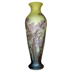 Vintage Regency Monumental Emile Galle Cameo Glass Lily Vase