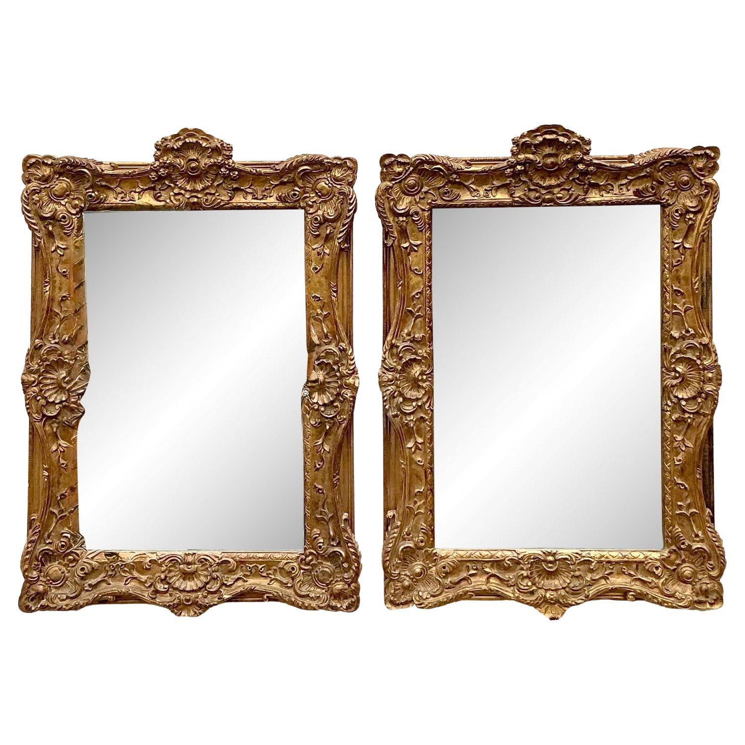 Paire de miroirs monumentaux dorés Vintage Regency