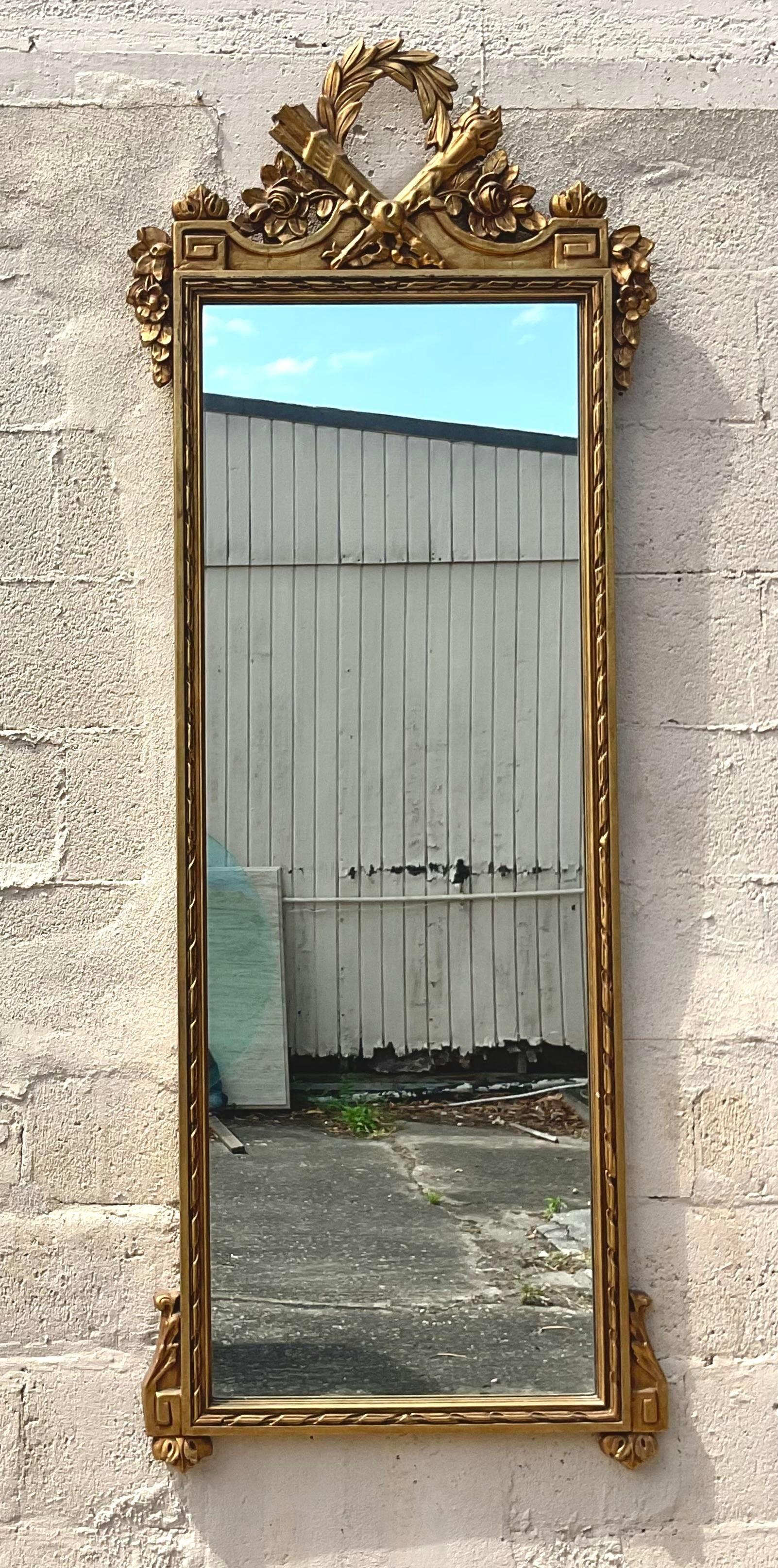 Vintage Regency Monumental Greek Key Gilt Mirror In Good Condition For Sale In west palm beach, FL