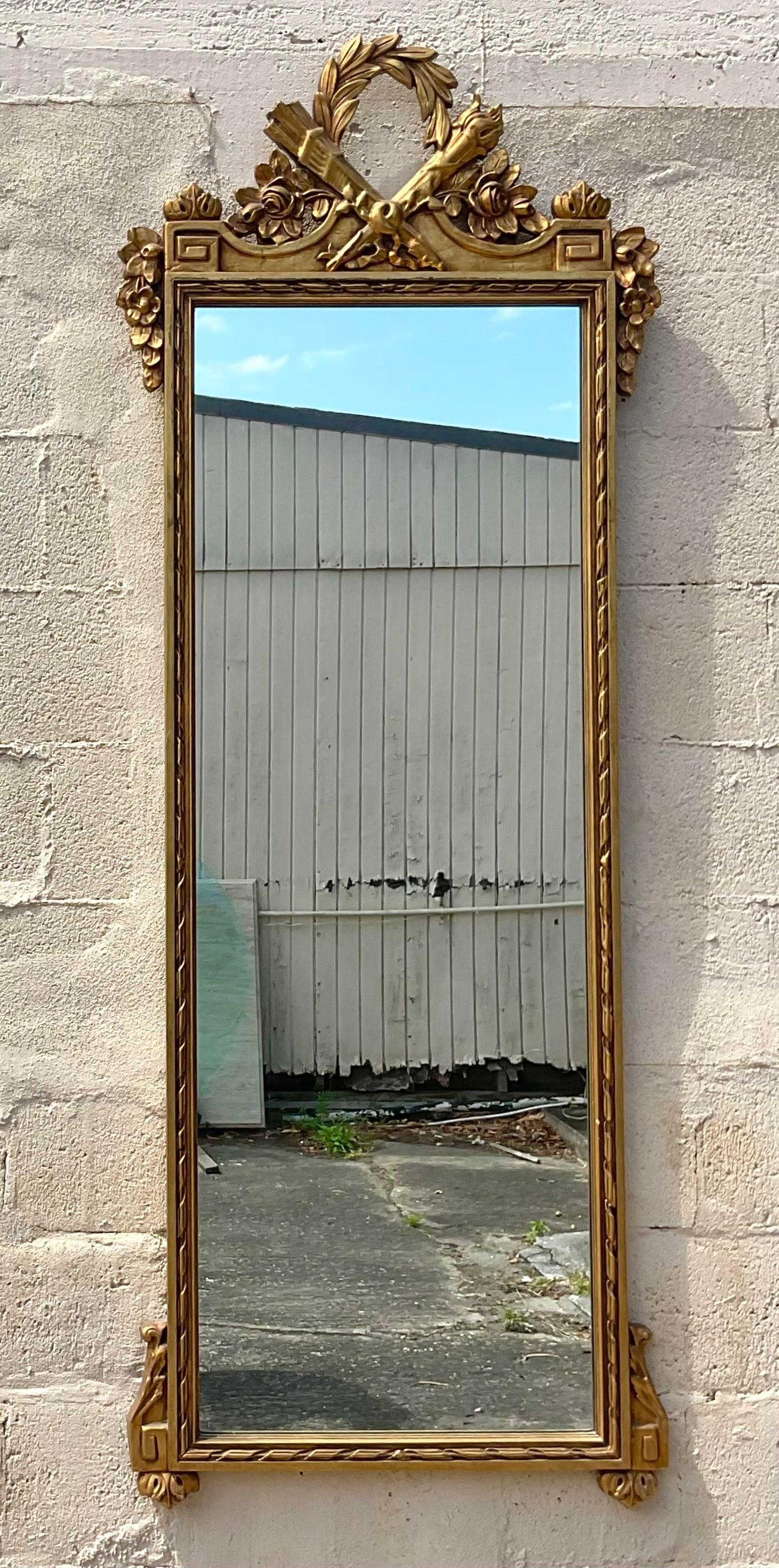 Miroir Vieux miroir Regency monumental doré à clé grecque en vente