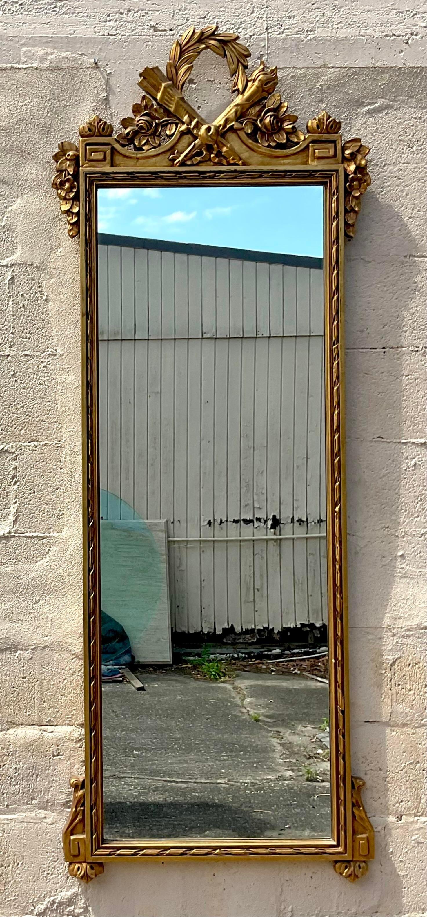 Vieux miroir Regency monumental doré à clé grecque en vente 1
