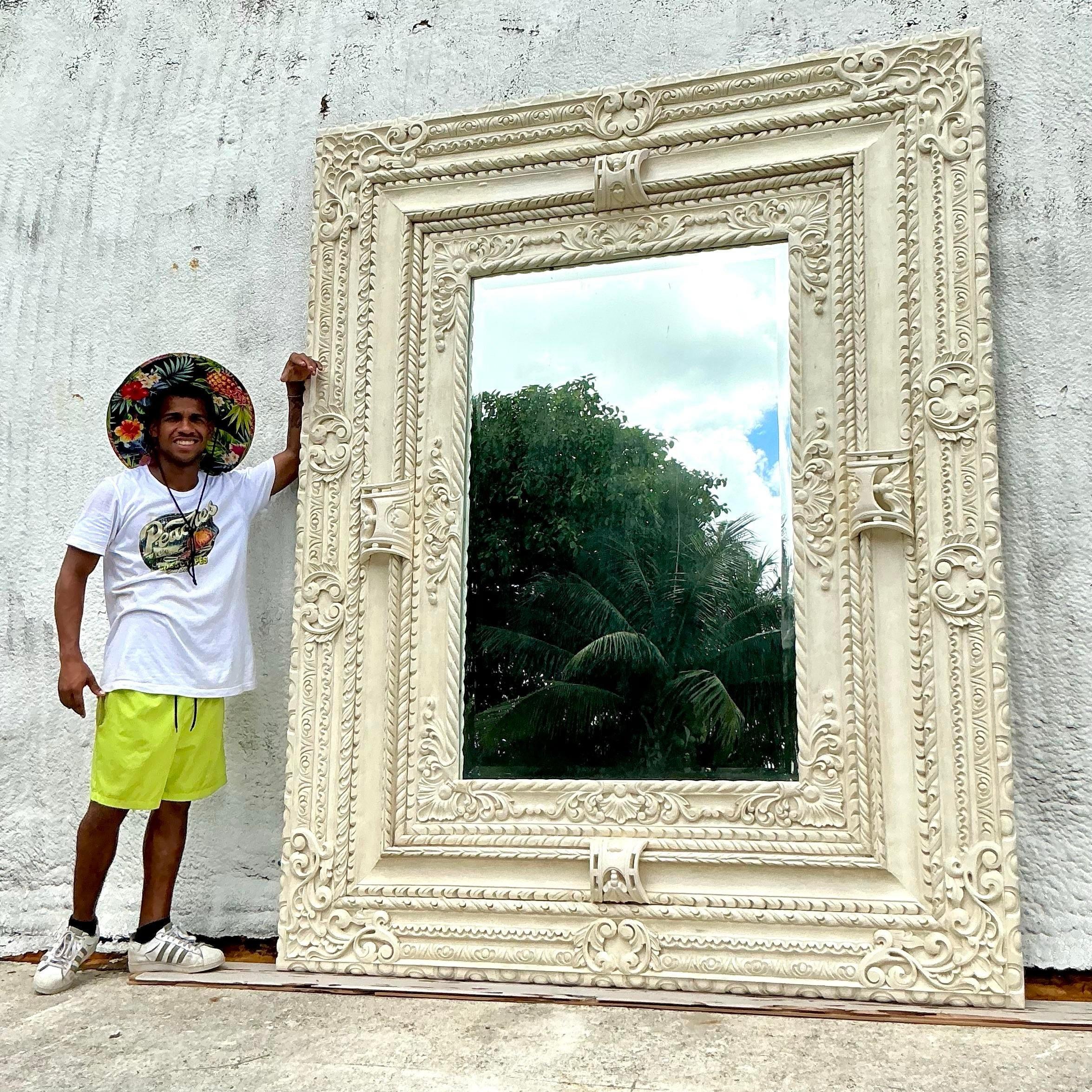 Miroir de sol Monumental Vintage Regency sculpté à la main en vente 5