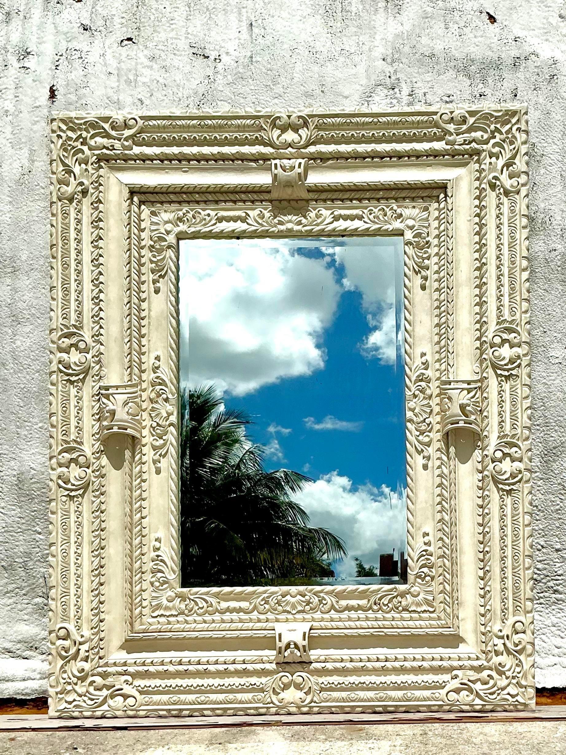 Miroir de sol Monumental Vintage Regency sculpté à la main en vente 6