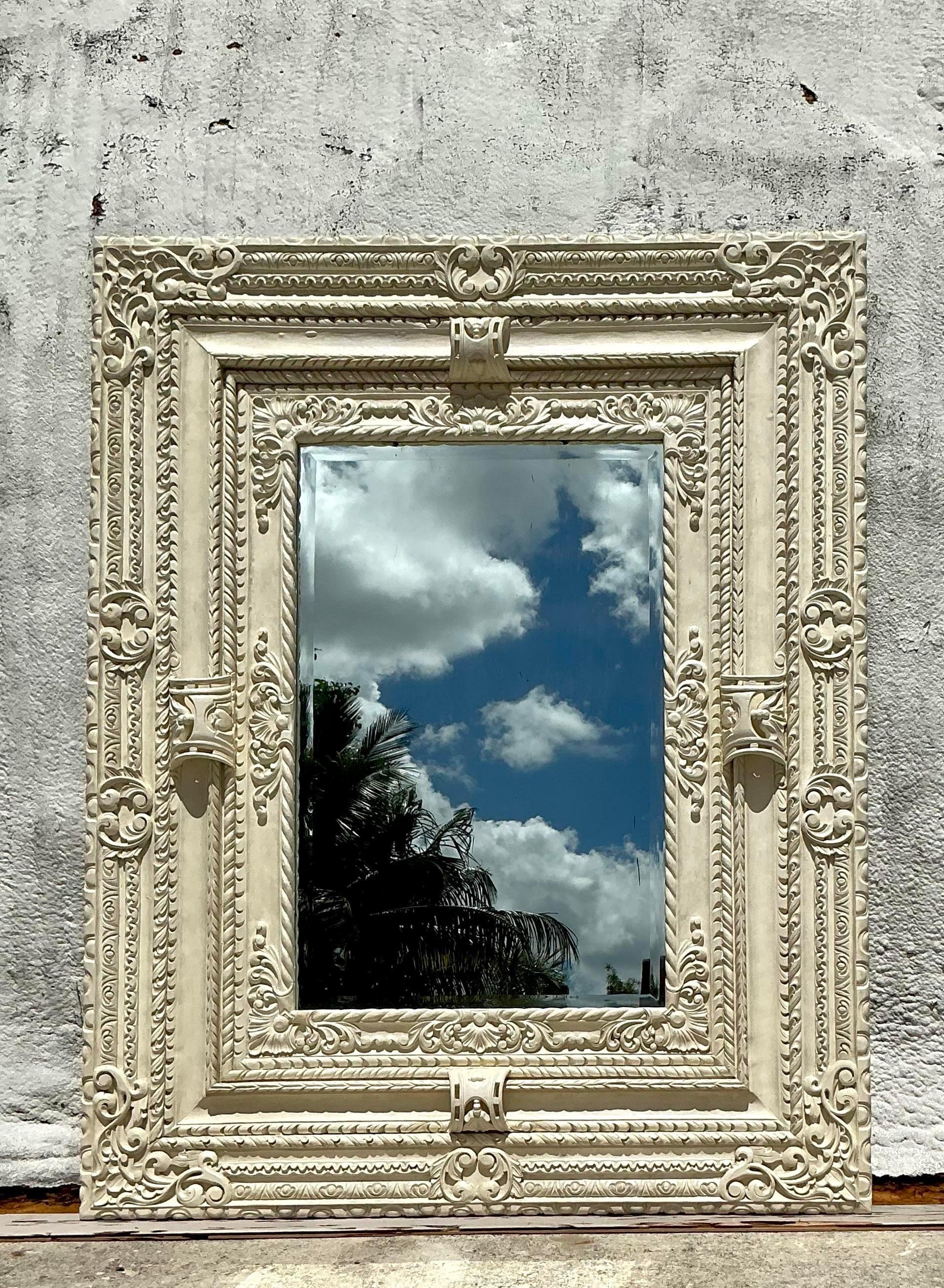 Américain Miroir de sol Monumental Vintage Regency sculpté à la main en vente