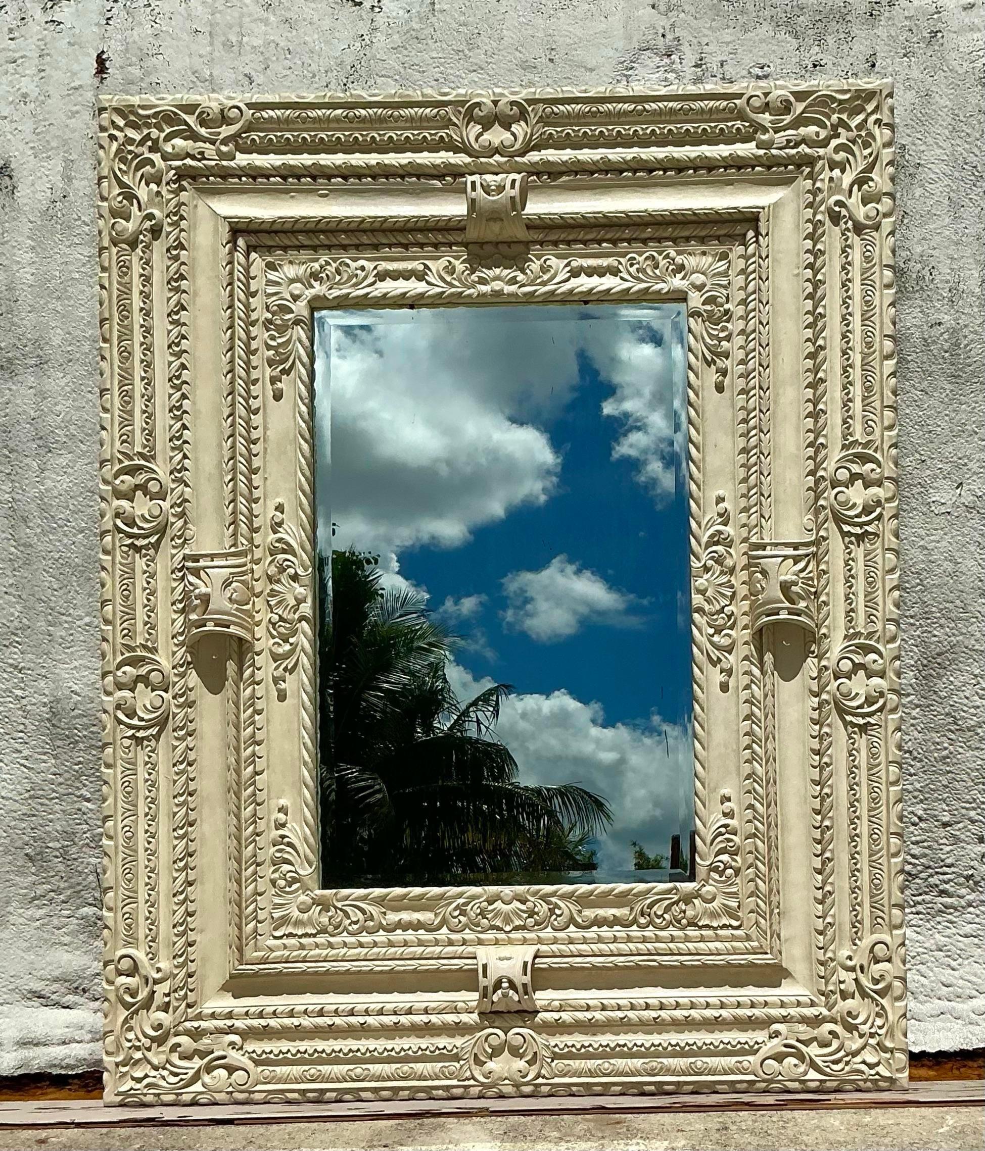 20ième siècle Miroir de sol Monumental Vintage Regency sculpté à la main en vente