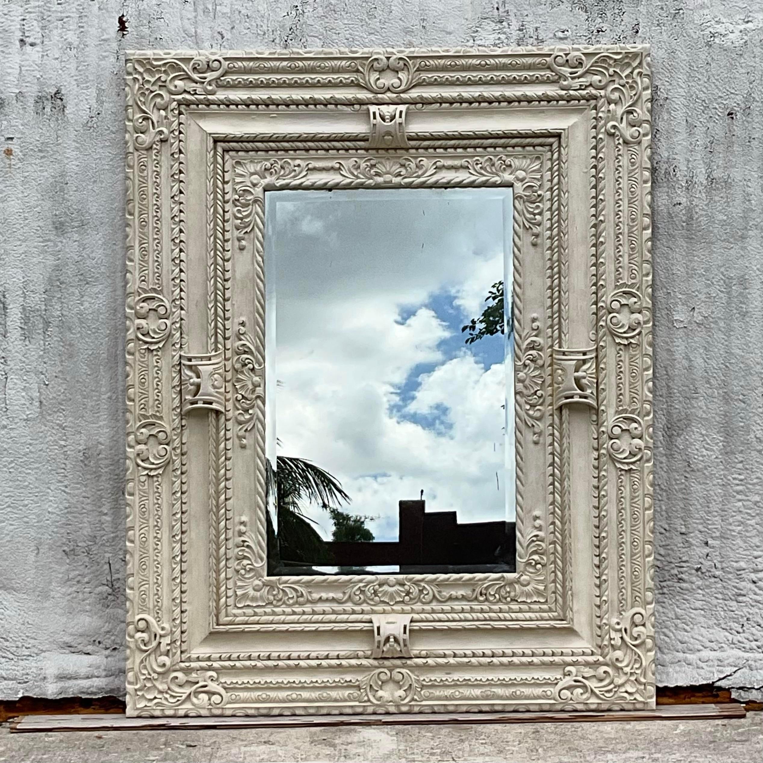 Miroir de sol Monumental Vintage Regency sculpté à la main en vente 1