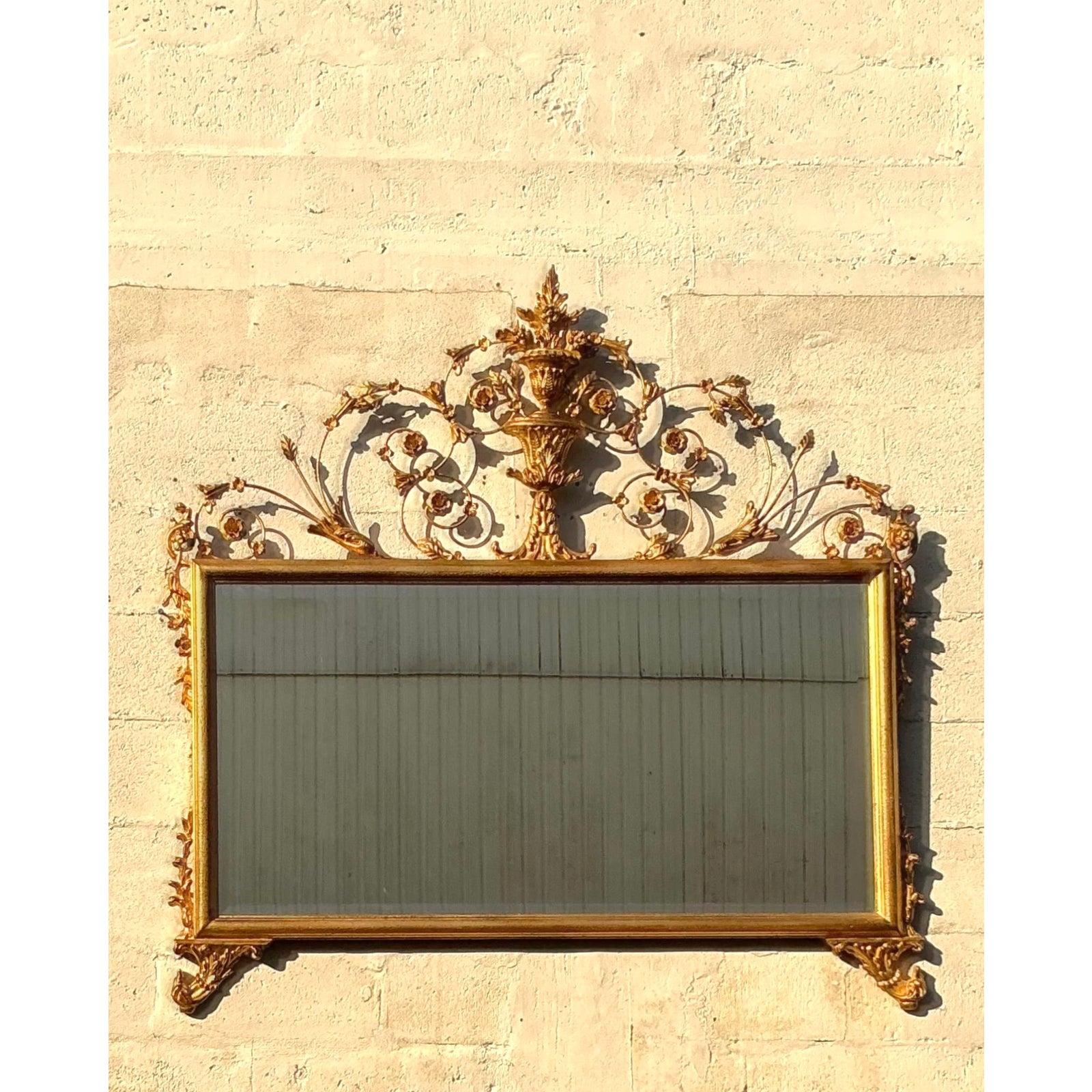 XX secolo Specchio monumentale d'epoca Regency con vite dorata orizzontale in vendita