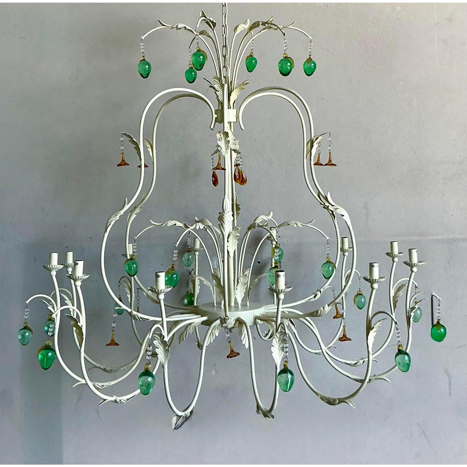 Italian Vintage Regency Monumental Jade Crystal Drop Chandelier For Sale