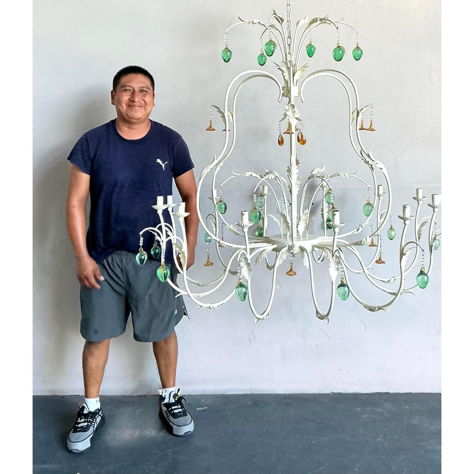 20th Century Vintage Regency Monumental Jade Crystal Drop Chandelier For Sale