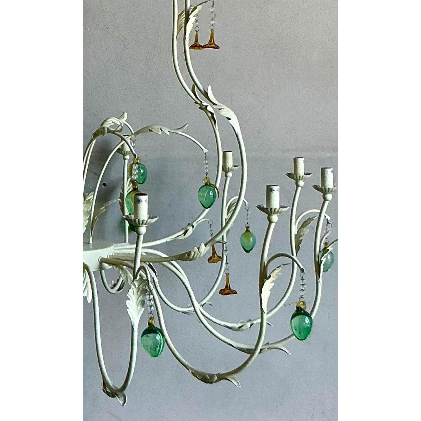 Vintage Regency Monumental Jade Crystal Drop Chandelier For Sale 1